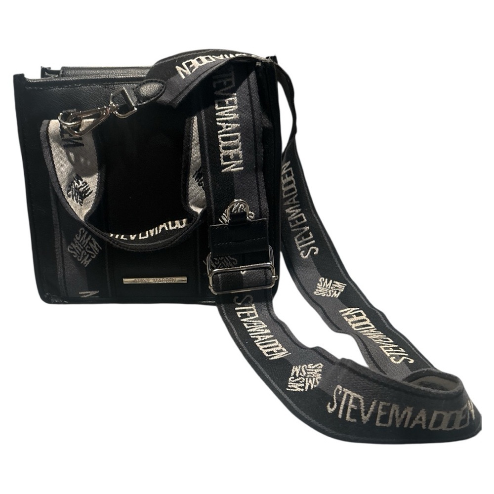 Steve Madden Black Messenger Bag with Modern Urban Design - Picture 3 of 5